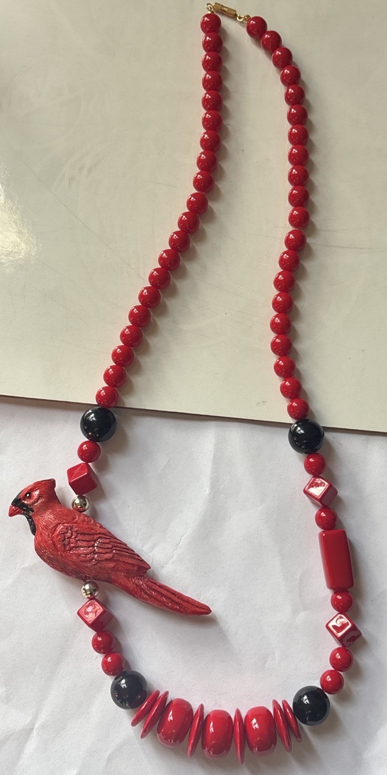 Plastic Bakelite? Beaded PARROT Statement Red Par… - image 7