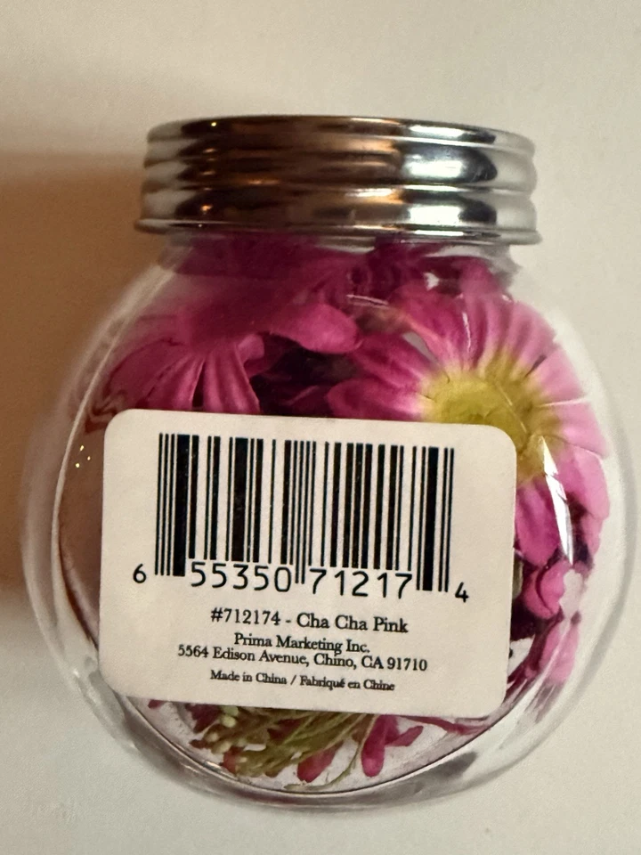 Prima Daisy Doodles Glass Jar of Cha Cha Pink Magenta Flowers 36ct - Image 2 of 4