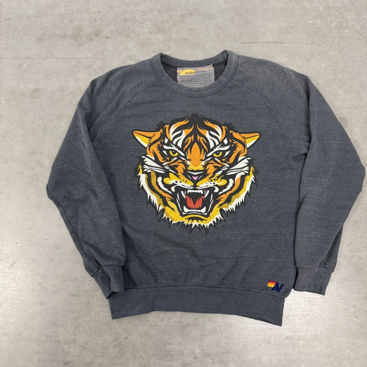 Aviator Nation Unisex Pullover Tiger Print Gray Long Sleeve Size M