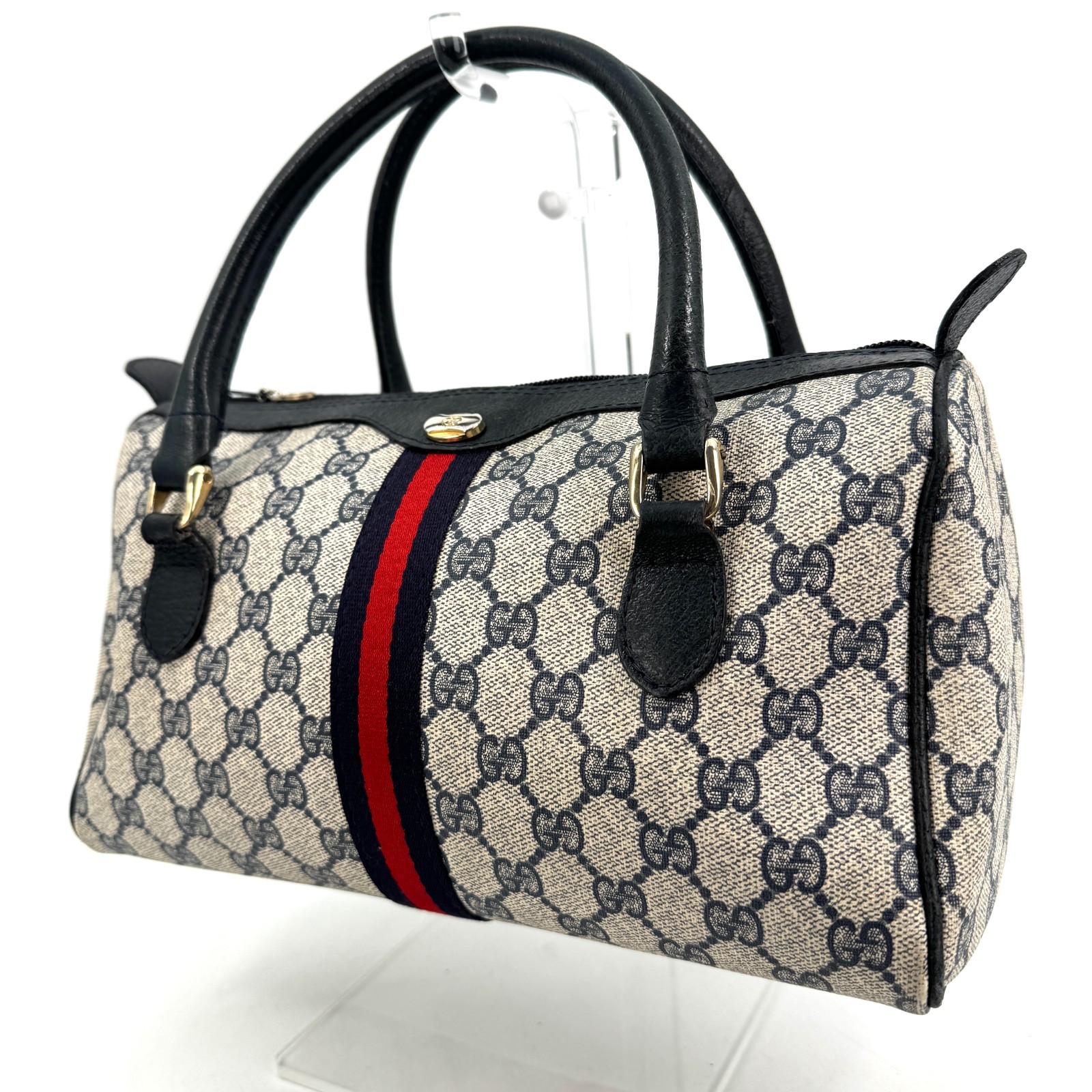 Borsa Vintage Gucci Hand Bag Sherry Navy Mini Boston Bag PVC Autentica 446T0403
