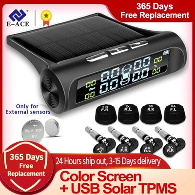 Solar Powered TPMS Car Tire Pressure Alarm System with Temperature Warning