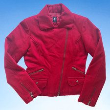 Vtg 00s Lady Soul Red Wool Moto Jacket, Sz S/XS