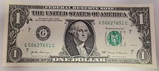 2017 United States of America - $1 US Dollar Banknote Serial No. G 50627651 C