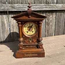 sumphonion music box miniatur shelf clock style , plays , for restoratio/parts
