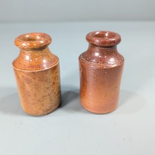 Antique Rich Brown Stoneware Ink Bottle 2 3/4 Inches Tall.