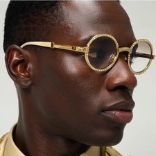 Rhinestone Sunglasses Clear Eyeglasses Marble Arms Elegant Men Street Glasses