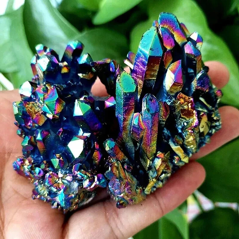 Raw Angel Aura Rainbow Quartz Crystal Titanium Cluster Healing Home Decor 90g