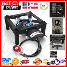 High Pressure Single Propane Burner - Outdoor Cooking with Heat Shield and Gu...