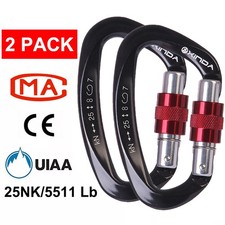 2x Aluminum D-Shape Carabine Screw Locking Hook For Rock Climbing Caving Rescue
