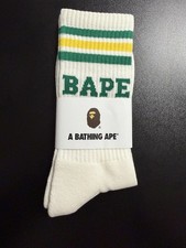 A Bathing Ape Bape Stripe Socks Green Yellow WGM Sta Nigo Japan Pair Sz L