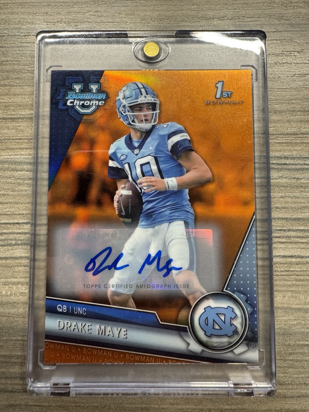2023 Bowman U Chrome Drake Maye 1st Orange Auto 5/25- UNC/Pats