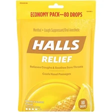 Halls Cough Drops HONEY LEMON Menthol 80 Ct JUMBO BAG __