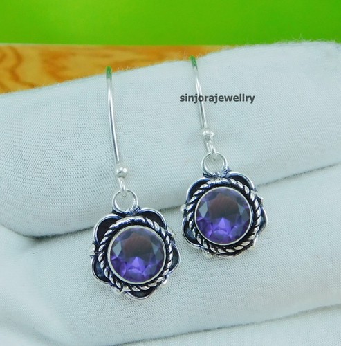 Amethyst Gemstone 925 sterling silver handmade Dangle/Drop Earrings 1.25" - 第 1/4 張圖片