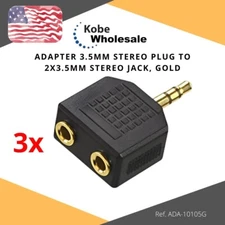 3 PACK 3.5MM STEREO PLUG TO 2X3.5MM STEREO JACK, GOLD