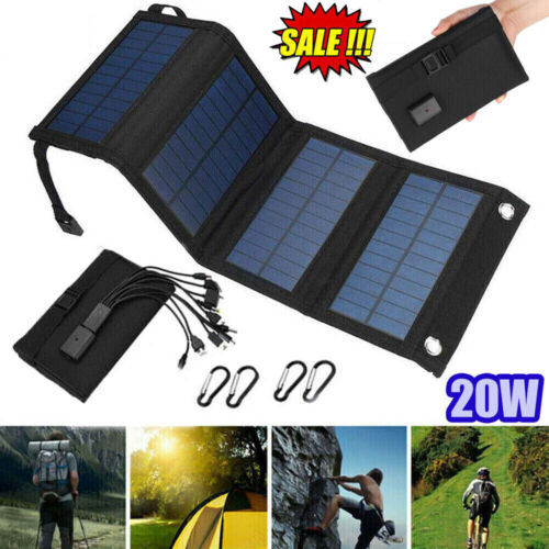 Pannello solare 20 W attrezzatura da campeggio caricabatterie portatili forniture da campeggio sopravvivenza - Foto 1 di 11