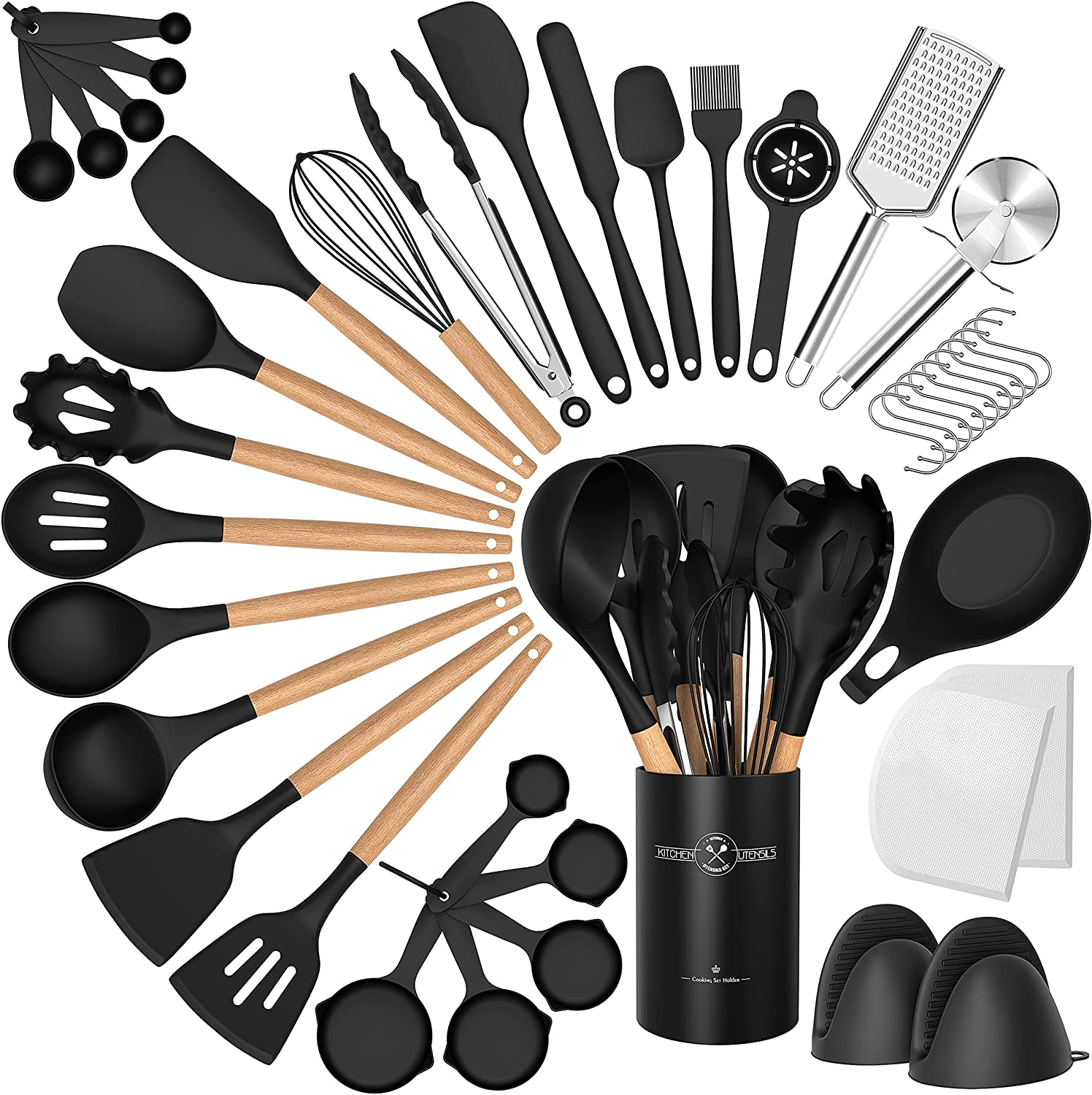 Silicone Cooking Utensils Set, 43Pcs Non-Stick Heat Resistant Kitchen Utensils S