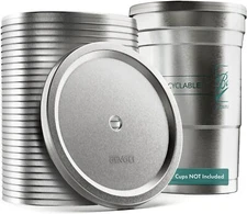 Aluminum Lid with Straw Hole for Ball Recyclable Party Cup (30 Pack)
