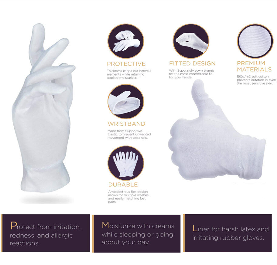 Beauty Medium White Cotton Gloves,Eczema,Dry Skin,Hand