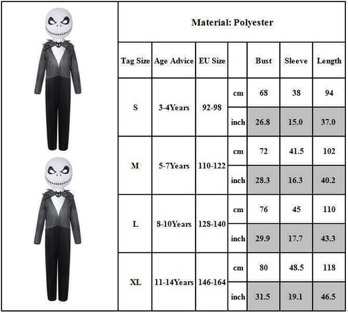 Kids The Nightmare Before Christmas Jack Skellington Cosplay Costume Scary - Picture 3 of 10