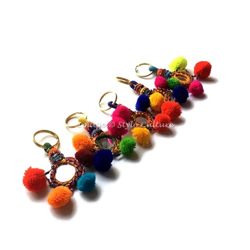 Indian Handmade Keyrings For Girls Silk Thread Bohemian Wholesale Key Chains - Picture 21 of 23