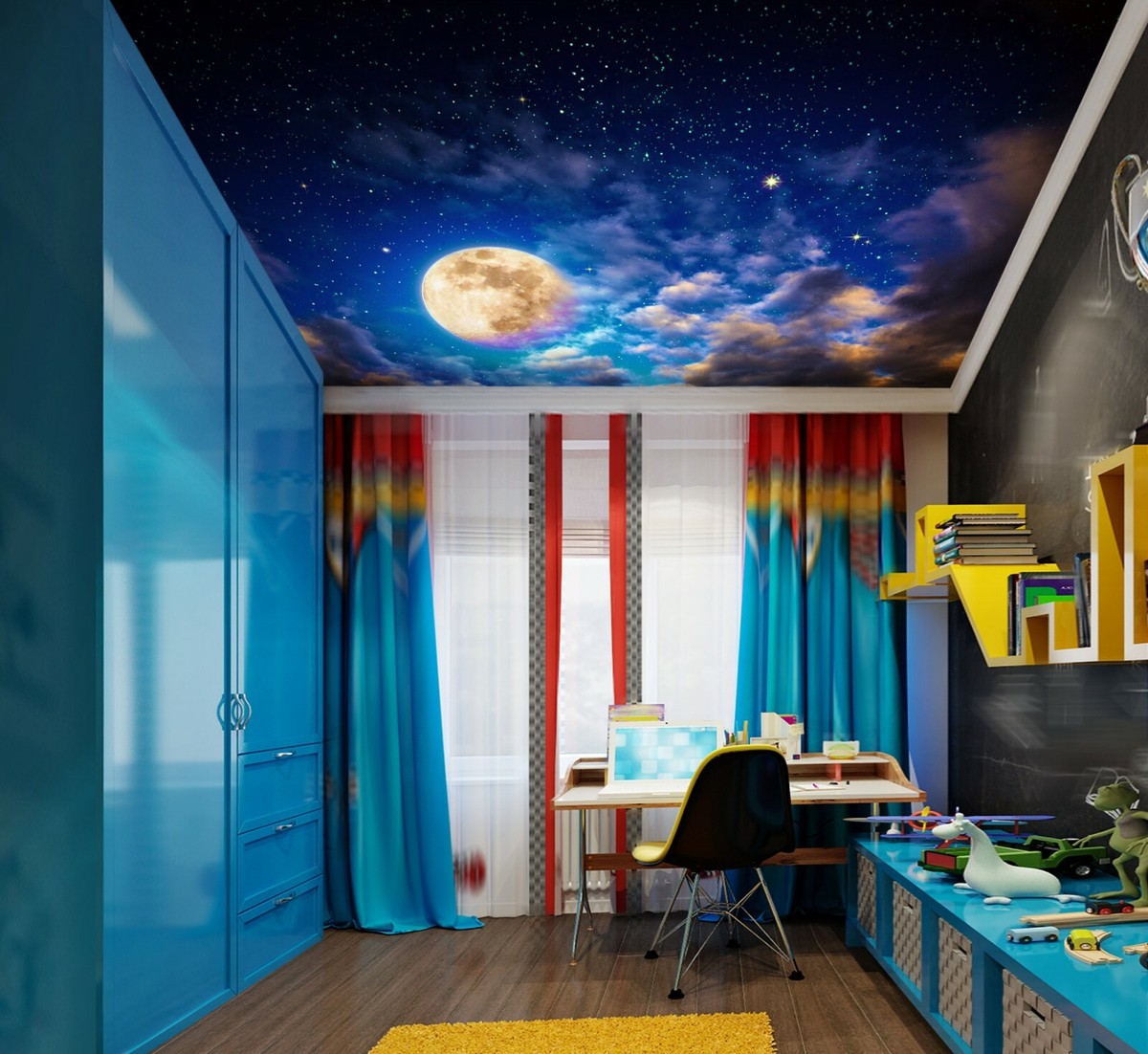 3D Night Starry Moon ZHU345 Ceiling Wall Paper Wall Print Decal