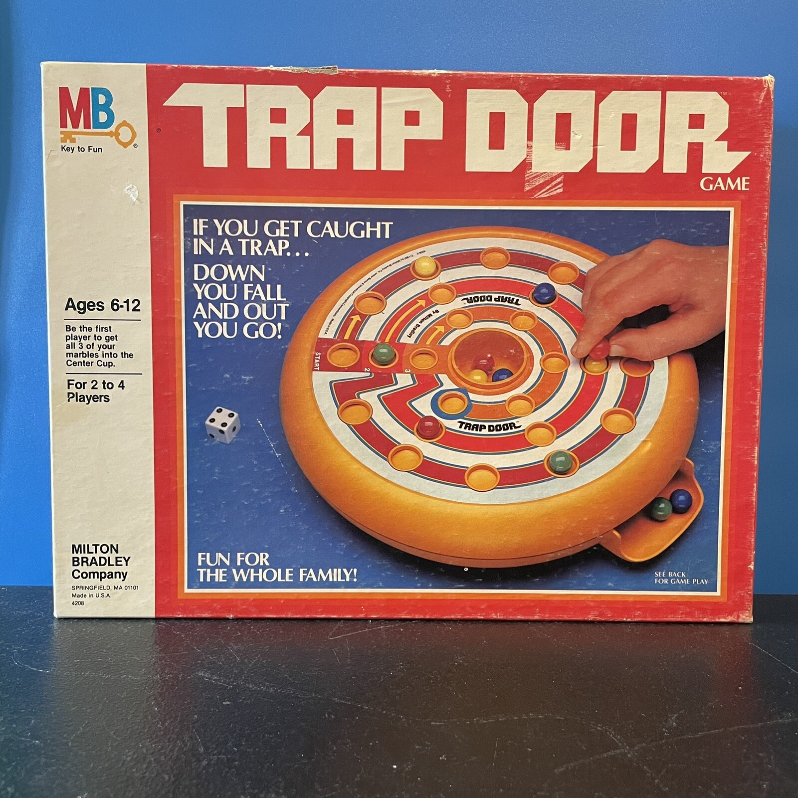 Vintage 1982 Milton Bradley Trap Door Game - 12 Glass Marbles 100% Complete