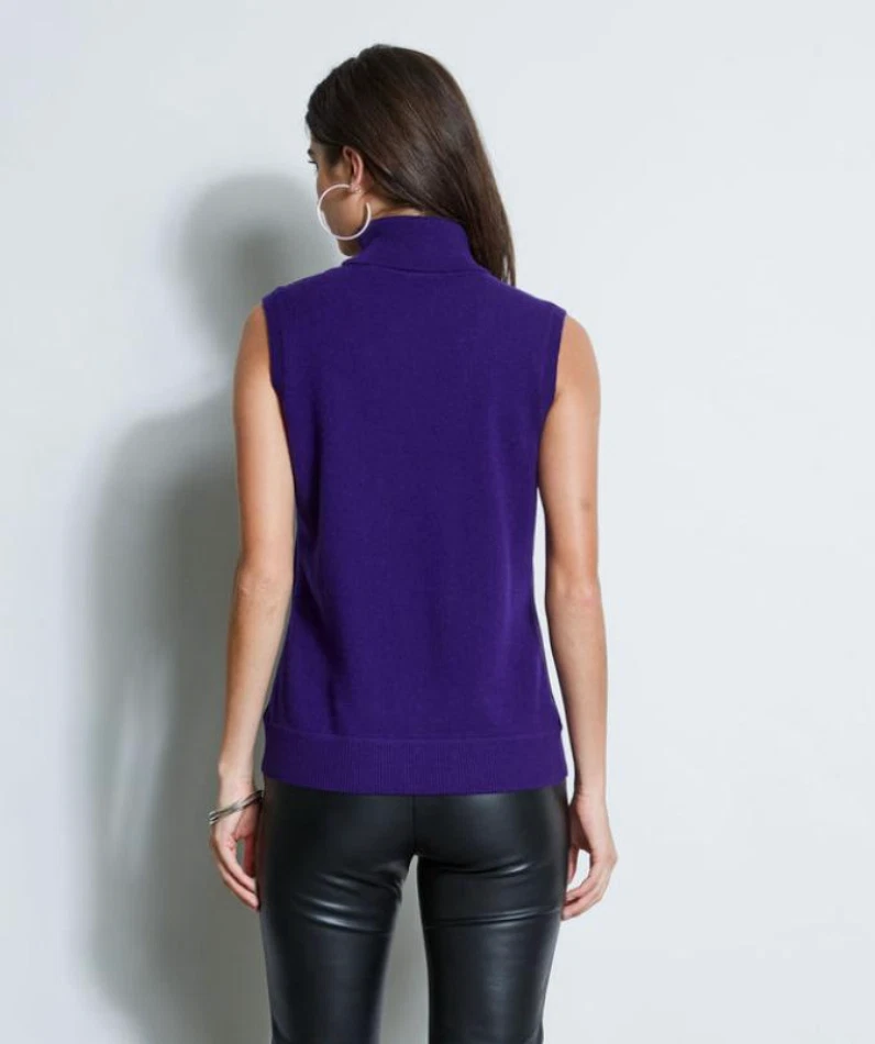 Elie Tahari 无袖缎面前毛衣 XS 安静豪华精致经典 — 第 2/4 张图片