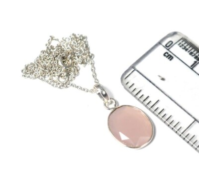 January Birthstone Pink Rose Quartz 925 Sterling Silver Necklace HandmadeJewelry