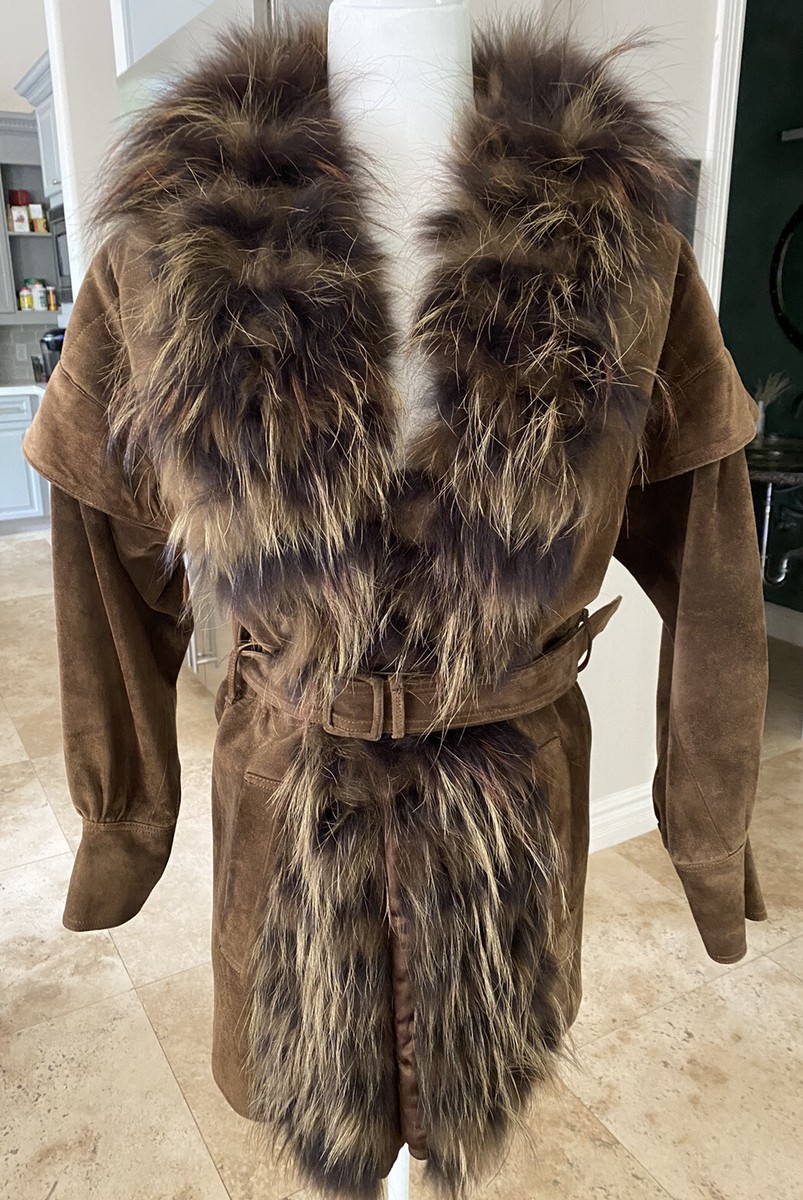 Vintage Loewe 1846 Suede Fur Trimmed Coat 40 | eBay