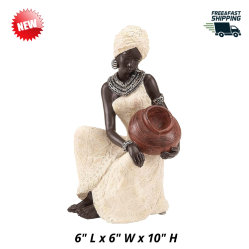 African Lady Sculpture Eclectic Statute Polystone For Tabletop Decor, Great Gift - Imagen 1 de 11