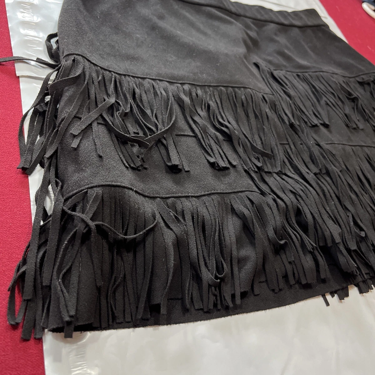 Zara Trafaluc BLACK Suede Fringe Skirt Side Zip FAUX SUEDE dressy Casual Short L eBay