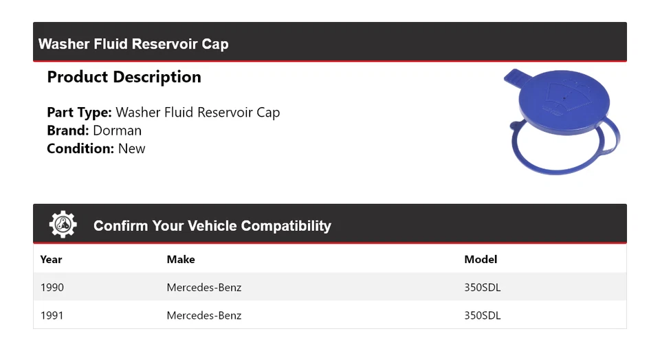 Tapa depósito líquido lavadora para Mercedes-Benz 350SDL 1990-1991 Dorman Foto 2 de 4