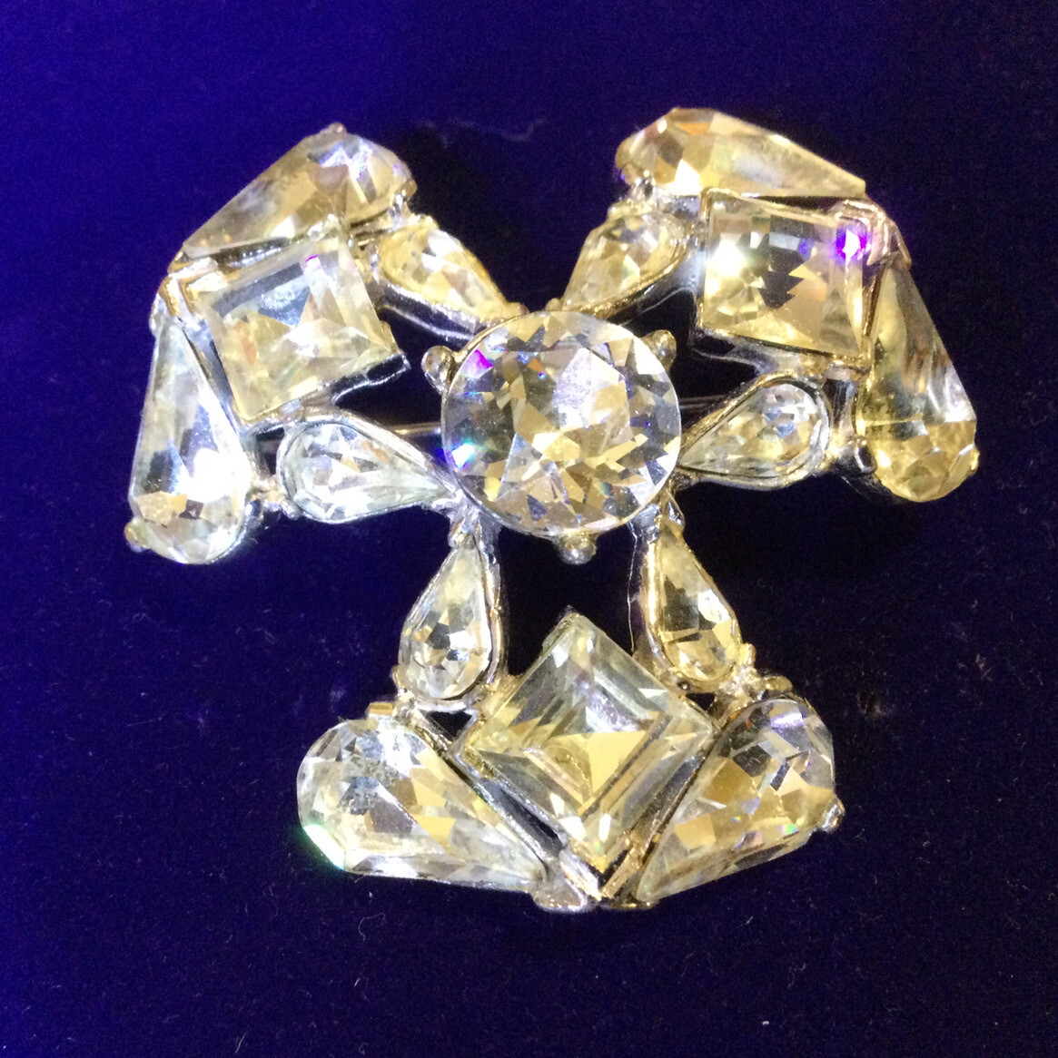 Vintage Signed BOGOFF Clear Crystals Brooch. Rhod… - image 2