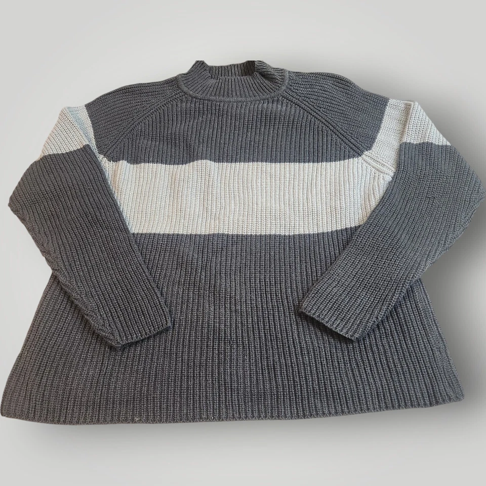 Pierre Cardin Men's XL Gray Striped 100% Cotton Long Sleeve Pullover Sweater - Image 2 of 4