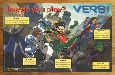 2004 VERB Physical Outdoor Sports Activity Print Ad/Poster DC Teen Titans Art