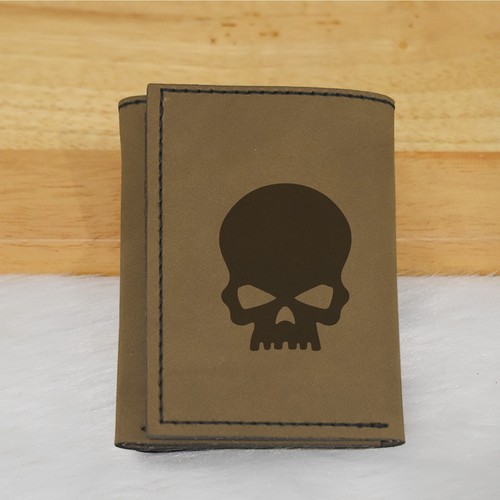 Men's Rock Style Skull Natural Genuine Leather Blocking Trifold Wallet MHLT_07 - Picture 5 of 7
