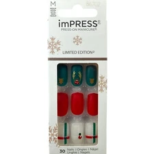 NEW Kiss Nails Impress Press On Manicure Medium Matte Green Red Antler Christmas