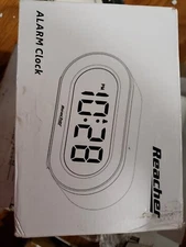 REACHER SMALL ALARM CLOCK LED DESK SHELF WHITE 
