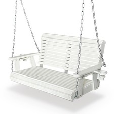 5FT HDPE Porch Swing w/ Cup Holders, 2-Seat Outdoor, Heavy Duty 1200 lbs, White