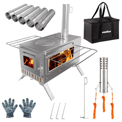 #ad Portable Wood Burning Stove Stainless Steel Outdoor Cooking Heater Log Burner wi $265.99