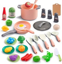 35Pcs Kids Kitchen Toy Accessories, Toddler Pretend Cooking 35Pcs, Pink