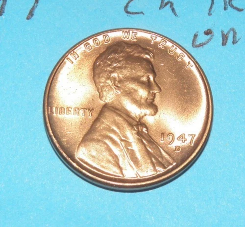 1947 D     LINCOLN WHEAT CENT   CHOICE RED UNCIRCULATED  #3