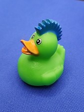 Punk Rockstar Rubber Duck Blue Green Mohawk Hair Classic Floating Bath Toy 2"