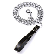 DOG CHAIN Leash Lead Large Dogs Heavy Duty Metal Chain Leather Strap US