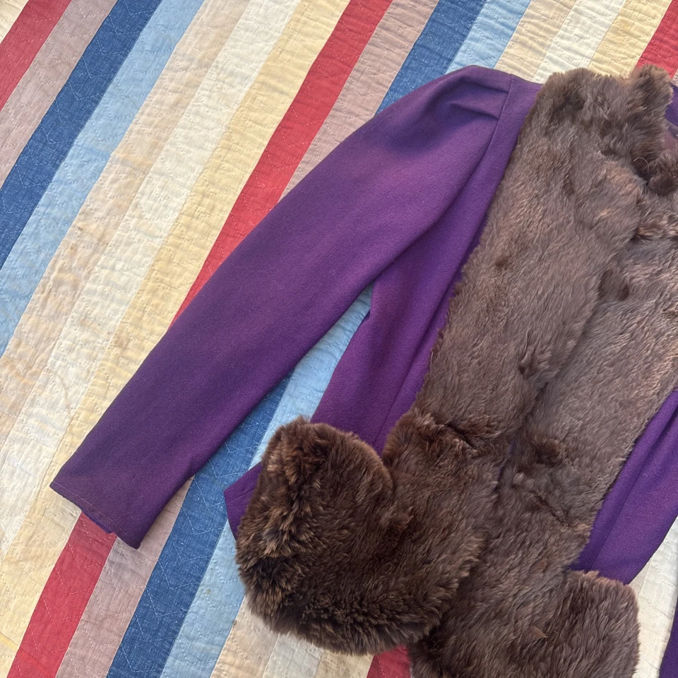 Abrigo de vestir chaqueta de lana y piel marrón púrpura vintage años 40 Art Deco años 30 Foto 4 de 4