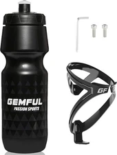 GEMFUL 24 oz Cycling Water Bottle and Cage Set BPA Free Bike Water Bottle Holder