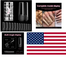 Professional 12 Size Full Cover Nail Tips - 240PCS Half-Matte Straight Gel Nails