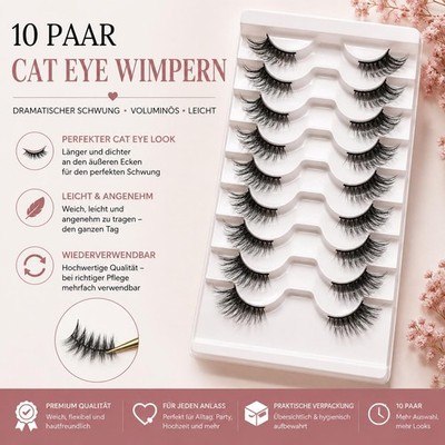 10 Paar 3D Echthaar Wimpern CATEYE Lashes Fake False Faux Eyelashes