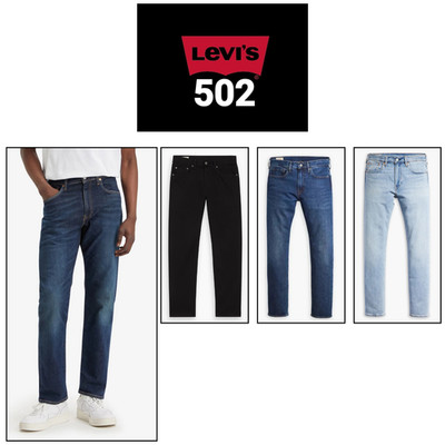 Levis 502 Herren Taper Jeans Designer Denim Regular Hose Navy, Schwarz, Stonewash