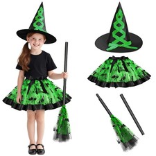 DiULi Hexenkostüm Mädchen, 3 Stück Hexe Cosplay Kostüm mit Hexe Tutu Rock Hex...